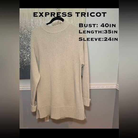 🔴🔥🎯Express Tricot Tan SZ: S Oversized Long sleeve Sweater - Picture 1 of 3
